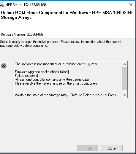 HP MSA 2040 Storage Firmware Upgrade Hatası